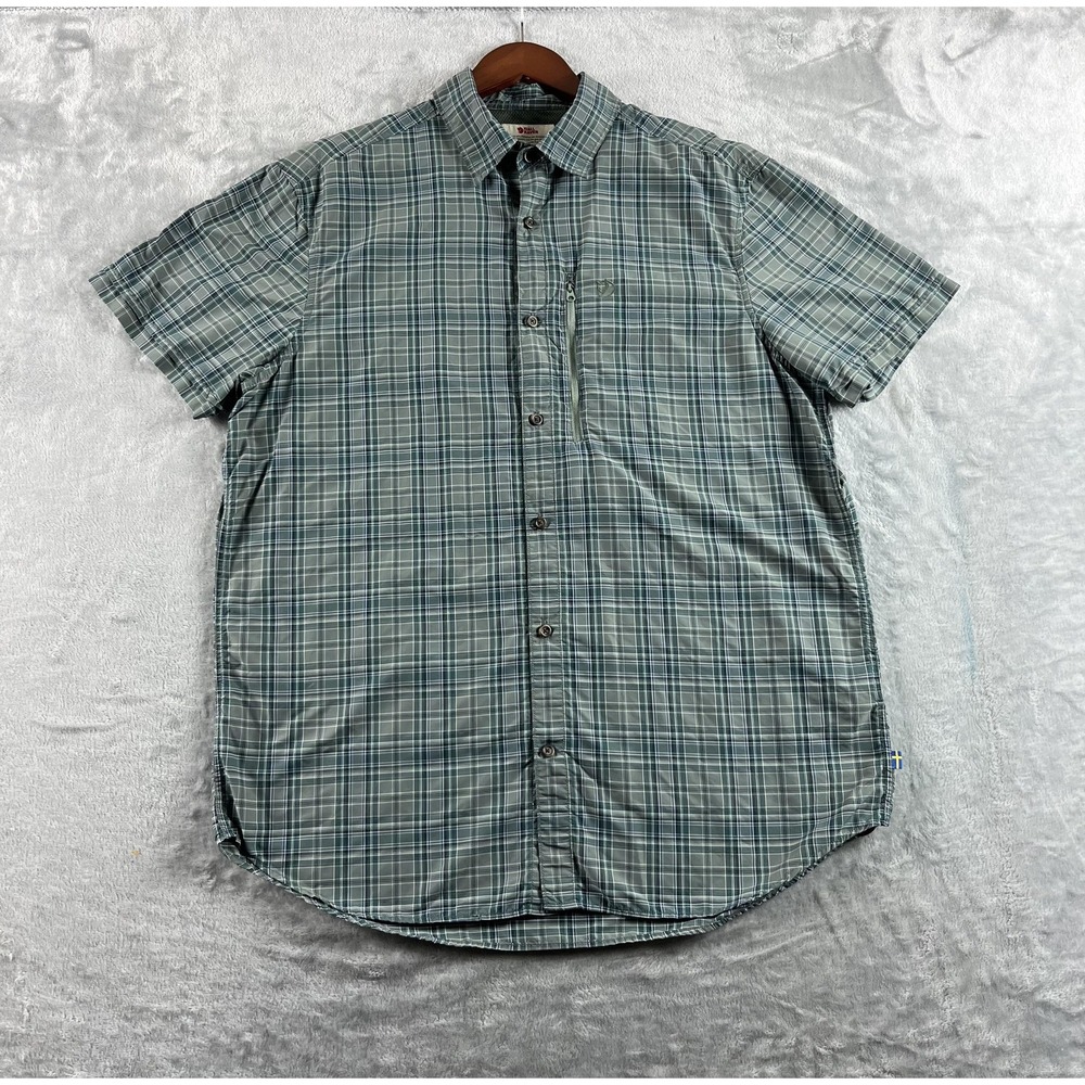 Fjallraven Shirt Mens XL Green Abisko Hike Short Sleeve Plaid Hiking READ
